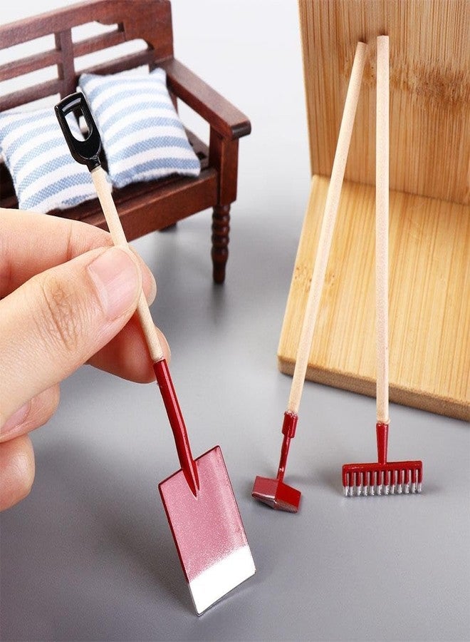 Labriciyon 3 Pcs Red Miniature Garden Tools 1:12 Mini Shovels and Rake Farm Tools Fairy Garden Dollhouse Accessories Furniture Toy Sets - Image 4